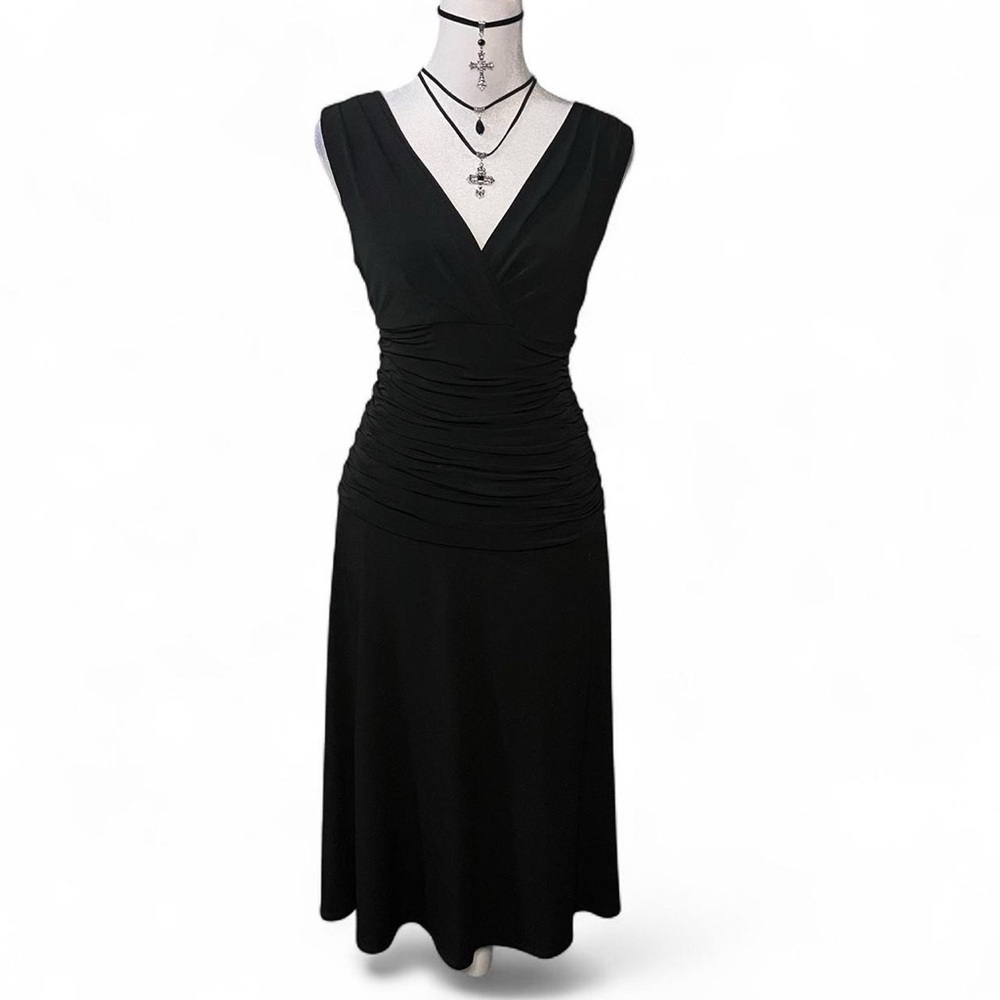 Y2K black goth romantic goth ruched waist midi dress